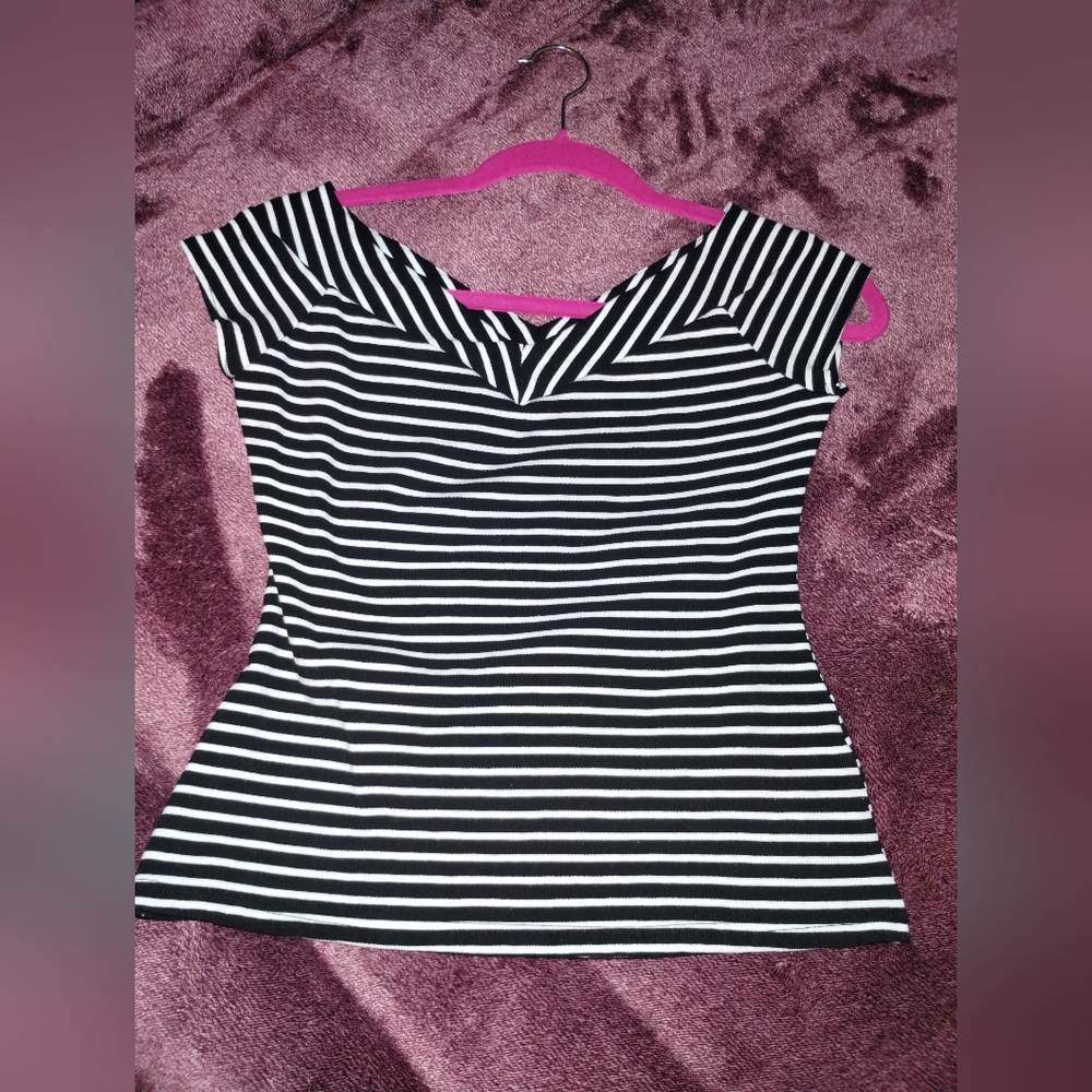 Black and White Striped Women's Top